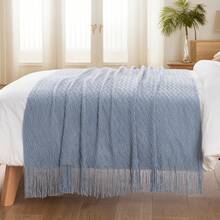 Bluish Grey Throw Blanket For Couch, Textured Knit Throw, Boho Blankets And Throws For Sofa Bed Living Room Decor, Outdoor Throw Blanket, 50"X60" - Bluish Grey - 查看 11