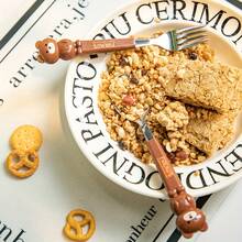 2 Piezas Juego de Cuchara y Tenedor de Acero Inoxidable Portátil, Incluye Estuche Transparente Reutilizable, Ideal para el Hogar, Escuela, Picnics y Camping al Aire Libre - Oso café - Ver 5