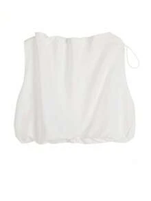 Áo tank top nữ cổ tròn, dáng rộng, thắt dây rút, màu trắng, kiểu dáng thường ngày, thích hợp cho mùa hè. - trắng - Xem 5