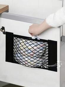 通用自粘塑料收纳袋，节省空间的汽车后备箱网袋，大号壁挂式收纳袋，弹性网袋带粘胶，适用于后备箱收纳、壁挂式橱柜，无需钻孔，家居收纳必备品 - 彩色 - 查看 10