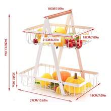 2-Tier / 3-Tier Convertible Fruit Basket Stand - Reinforced Detachable Metal Storage Rack With Wood Handle, Rustproof Ventilated Countertop Organizer For Fruits Vegetables Bread Snacks, Pantry Kitchen Gift Set For Home & Outdoor Picnic.Tiered Fruit Stand, Kitchen Counter Organizer, Pantry Storage Rack, Foldable Wire Basket, Rustproof Kitchen Rack, Ventilated Food Display, Detachable Shelf Organizer, Wood Handle Basket, Space Saving Kitchen, Gift For New Home - 白色 - 查看 4