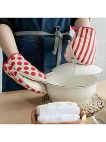 1/2 piezas Guantes de horno resistentes al calor con rayas - Guantes para hornear a prueba de calor y aislados - Accesorio de cocina - Multicolor - Ver 3