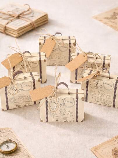 50pcs Creative Mini Suitcase Gift Boxes, Chocolate Candy Box, Birthday Party Gift Packaging Box With Ropes And Labels, Wedding Party Favors Box, Babe Shower Party Gift Bag, Wedding Birthday Party Supplies, Kitchen Baking Wrapping Supplies, Classic Elegant Theme Table Decoration, Wedding Favors, Birthday Gifts