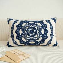 1 pieza Funda de cojín de lona con flores estilo bohemio con bordado exquisito, decoración del hogar de varios tamaños para uso compartido, sin relleno de almohada - Multicolor - Ver 10