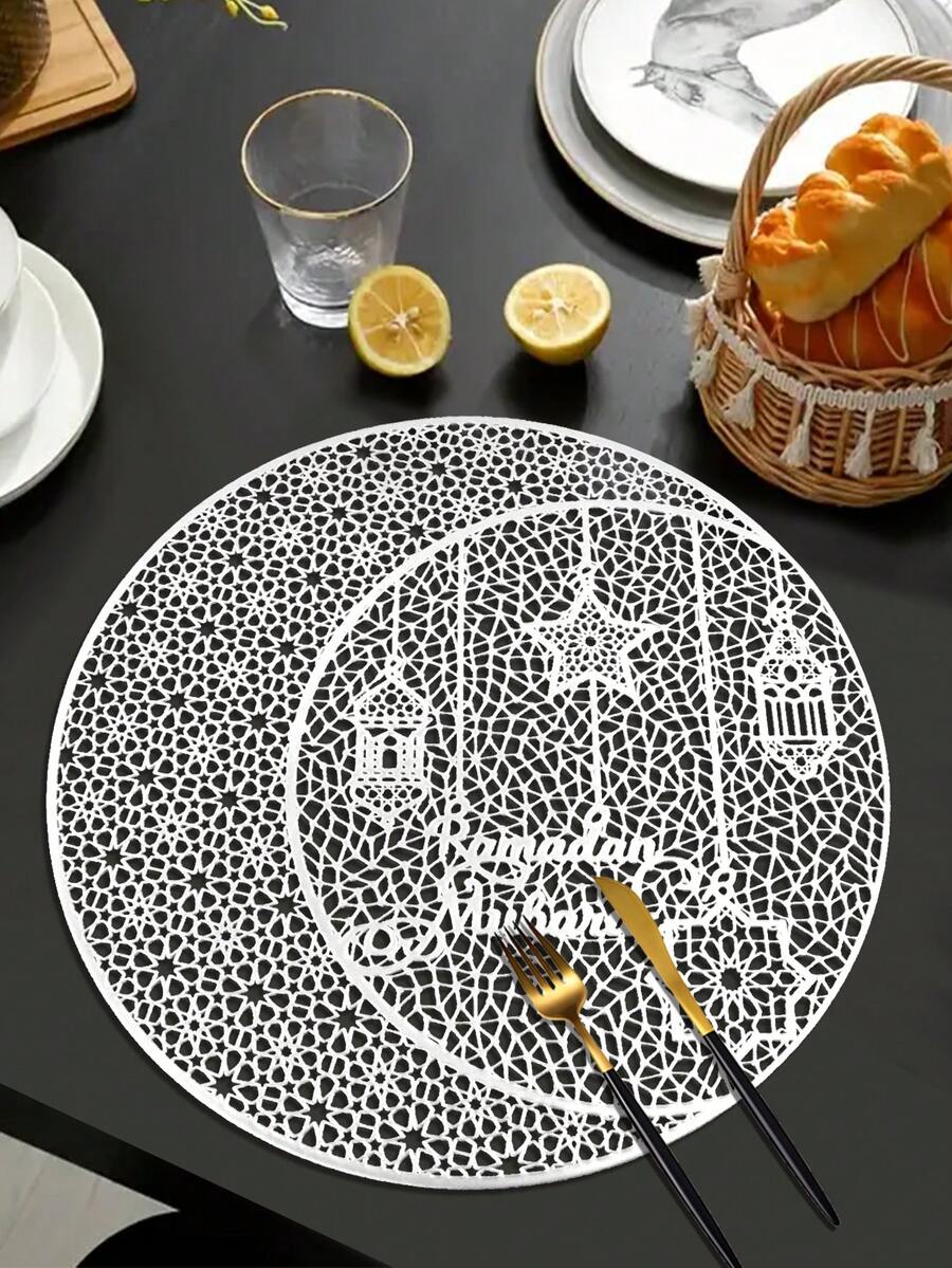 1/4/6pcs Festive PVC Gold Foil Placemats, Suitable For Holiday Party Table Decor, Star & Moon Design Placemats - Multicolor - View 1