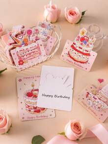 50张/盒生日蛋糕贺卡，采用生动可爱的卡通设计，包含各种蛋糕图案，适用于主题派对、礼物、生日、婚礼、母亲节和复活节（随机发货） - 彩色 - 查看 5