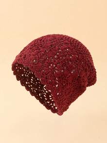 Vintage Flower Crochet Beanie Solid Color Hollow Out Breathable Knit Hats Elegant Skull Cap Beanies For Women Female - Nhiều màu - Xem 3