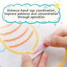 8件套缝纫工具套装，适合初学者，包含塑料针、线、DIY缝纫板、儿童缝纫套装、儿童毛毡制作套装，有助于培养儿童精细动作技能。 - 彩色 - 查看 6