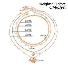 4pcs/Set Ocean Holiday Geometric Fine Chain Faux Pearl Beaded Flat Snake Chain Starfish Scallop Pendant Necklace, Elegant Luxury, Suitable For Wedding, Party, Beach, Casual, Street Style, Women & Couples, Holiday & Birthday Gift - Gold - View 8
