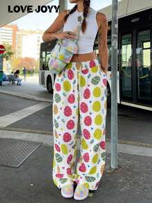 Pantalones de pierna ancha con estampado de huevo LOVE JOYY para mujer, pantalones casuales sueltos, adecuados para el uso diario de primavera y fiestas de Pascua - Multicolor - Ver 6