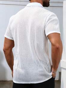 WAIT HIM Camisa de manga corta de uso diario versátil y casual de un solo abotonadura de unicolor para hombres - Blanco - Ver 3
