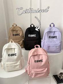 1 Pc Customized Name Stylish Classic Basic Solid Color Backpack, With Laptop Compartment Bookbag,Adjustable Straps & Spacious Multiple Pockets Student Bag,Lightweight High-Capacity Casual Travel Backpack,Available Multiple Colors Perfect For Teens/Students/Graduates Ideal For Daily Use, Outings, Travel, School & Back-To-School - Multicolor - View 1