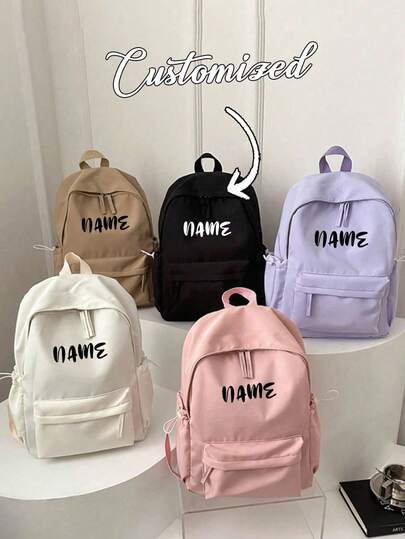 1 Pc Customized Name Stylish Classic Basic Solid Color Backpack, With Laptop Compartment Bookbag,Adjustable Straps & Spacious Multiple Pockets Student Bag,Lightweight High-Capacity Casual Travel Backpack,Available Multiple Colors Perfect For Teens/Students/Graduates Ideal For Daily Use, Outings, Travel, School & Back-To-School
