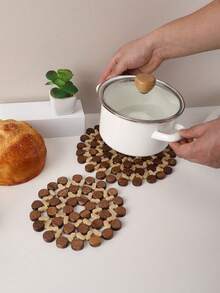 1/2pcs Bamboo Heat-Insulating Pads, Table Pads, Pot Holders, Heat-Resistant Plate Pads, Coasters, Household Kitchen Accessories, Essential Household Kitchen Items, Kitchen Utensils And Equipment As Practical Christmas Gifts - Multicolor - View 8