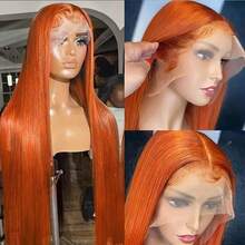 Brazilian Virgin Hair 13x4 HD Transparent Lace Front Bob Wig Human Frontal Hair 200% Density Straight Pre Plucked With Baby Hair Wigs Glueless Human Blended Hair Wigs Natural Hairline For Women #350 Ginger Orange - S350 - View 7