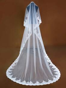 Mạng che mặt cô dâu Cathedral Wedding, 1 lớp, vải tuyn mềm dài 3m có ren và viền hoa, phụ kiện cưới cổ điển không có lược cho mạng che mặt cô dâu Ngày lễ tình nhân Trang phục mùa thu cho phụ nữ - trắng - Xem 8