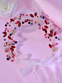 1件水钻花朵发箍，闪亮花环头饰，适合新娘、婚礼、节日、派对、庆典、日常休闲、情人节、新年嘉年华等场合佩戴。 - 紅色 - 查看 16