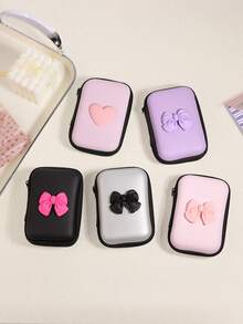 6 piezas Funda protectora de cable de datos con diseño de corazón lindo y lazo, bolsa organizadora de cables, caja de almacenamiento de accesorios digitales, bolsa con cremallera anti caída, compatible con cargador rápido de 20W, regalo para mujeres - Multicolor - Ver 4
