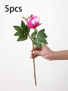 1/5支装 19英寸仿真牡丹花束，逼真牡丹，仿真花，适合家居装饰、情人节礼物、母亲节礼物、婚礼中心装饰、派对装饰、婚礼捧花、办公室装饰、卧室和客厅装饰 - 紫紅色 - 查看 12