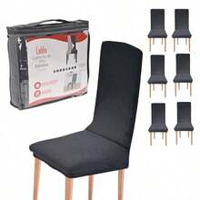 LABBA Fundas para Sillas de Comedor Elásticas Pack de 6 Piezas 65x47x47 cm Protectores Lavables y Removibles Marrón Oscuro - Gris Oscuro - Ver 8