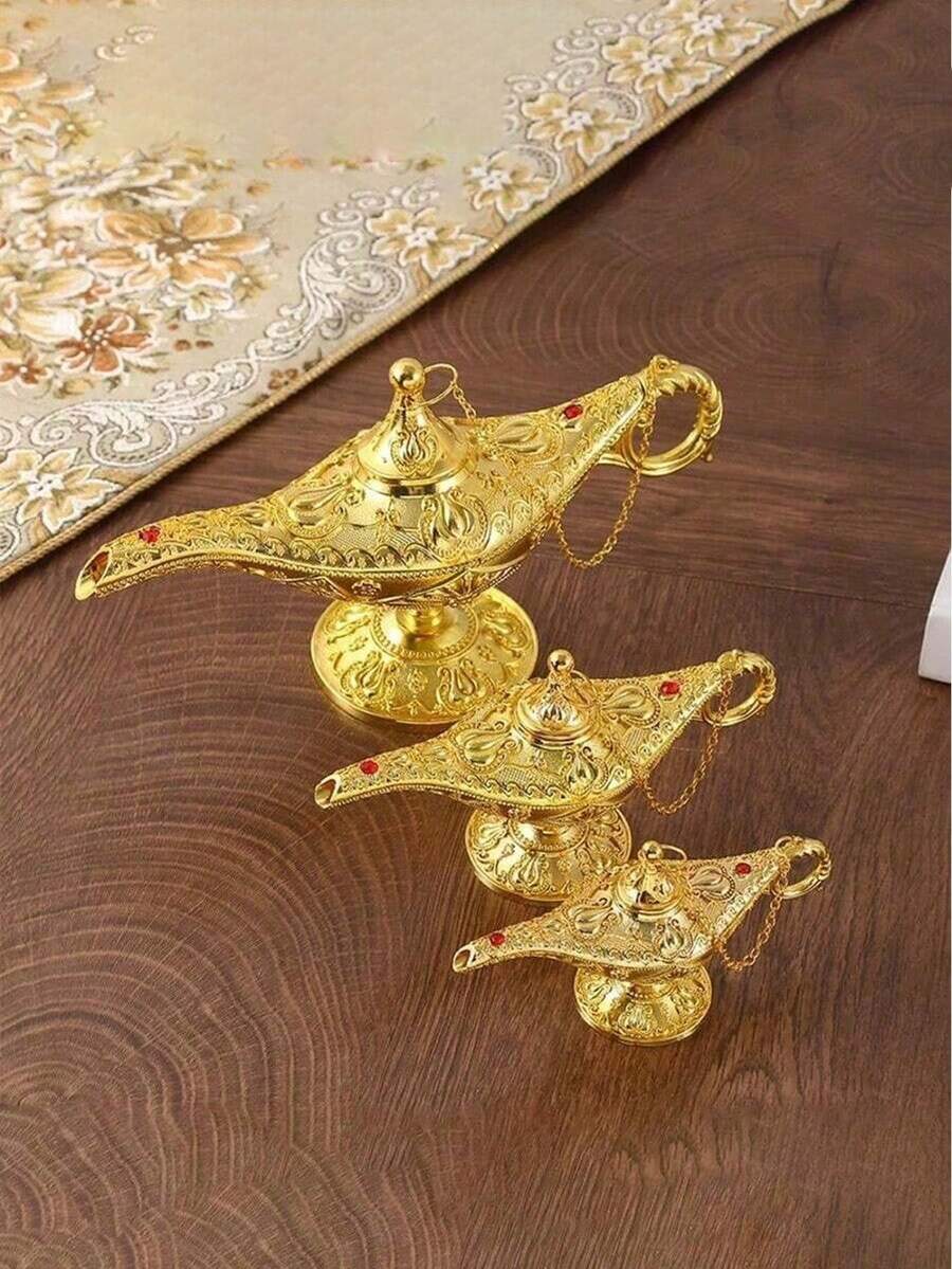 1个金色许愿灯家居装饰,经典欧式锌合金香炉摆件,适用于酒店、客厅、卧室装饰,节日、假日、生日礼物,实心香炉 - 金色 - 查看 1
