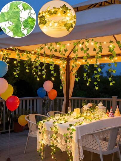 1PC Ivy LED Lights, Fairy Tale Lights, Green Leaf Light Strings, Artificial Plants, Battery-Powered, Room Lights, Fence Gardens, Garden Weddings, Festival Decorations, Decorative Wreaths, 100 LED Plant Simulation Ivy Wreaths, Room Decorations, Central Garden Parties