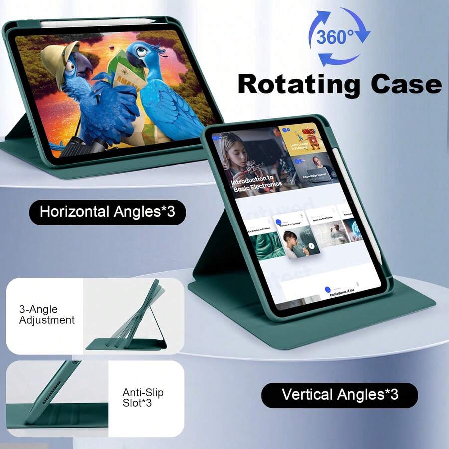 TenYide 1个亚克力360°可调节旋转平板电脑支架，亚克力后壳防刮防弯折，内置笔槽，磁吸式自动休眠/唤醒，简约/经典/畅销平板电脑三折保护套，适用于iPad/MatePad/荣耀Pad系列，多种颜色可选 - 綠色 - 查看 1