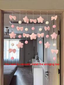 31pcs/Set - Romantic Pink Curtain With Heart And Star Pattern. High-Quality Wall Decor, No Drilling Required, Suitable For Girls' Theme Home Decor. Can Be Used As Window Curtain, Home Decor, Cute Pink Heart Curtain, Room Divider, Valentine's Day Heart Decor, Valentine's Gift, Party Supplies. - Multicolor - View 12