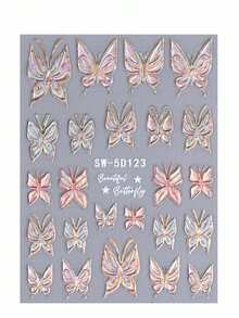 2片装5D蝴蝶浮雕美甲贴纸，金色渐变美人鱼全息复古蝴蝶DIY美甲贴花，Y2K全息滑动美甲装饰 - 彩色 - 查看 3