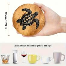 6pcs Simple Sea Turtle Pattern Wooden Coasters Set, Heat-Resistant, Suitable For Coffee, Tea, Etc. Ideal For Decorating Kitchen, Car, Home And Restaurant - Perfect Gift For Holidays - Brown - View 2