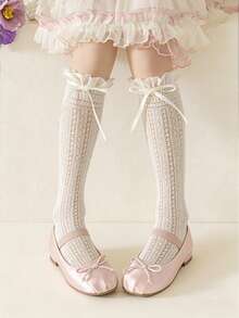 1 đôi tất ren xếp ly có nơ, kiểu Lolita dễ thương dành cho bé gái, mùa hè. - Nhiều màu - Xem 2