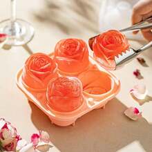 (Limited Time Offer) 1pc Baking Mold, Cake/Chocolate/Jelly/Pudding Mold With 4 Holes,  Rose Flower Ice Cube Mold With Lid, Rubber Ice Tray, Suitable For Birthday Party, Gifts, Drinks, Coffee, Cocktails,  Whiskey, Handmade Soap Ice Cube Tray Ice Cube Ice Cube Squishy Ice Cube Mold Ice Cube Mould, Valentine 's Day Supplies﻿ - 彩色 - 查看 3