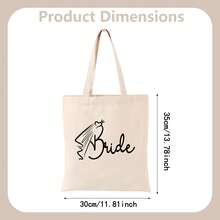 新娘/伴娘帆布手提袋，适合女性，可重复使用，适合购物，优雅，可作伴娘礼物袋，创意婚礼装饰，新娘茶会礼物袋，独特婚礼装饰 - 杏色 - 查看 3