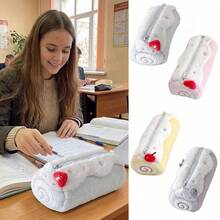 Plush Blueberries/Strawberries/Cherries Swiss Roll Pen Bag Large Capacity Pencil Case Portable Stationery Pouch Storage Bag Students Gift - Multicolor - View 3