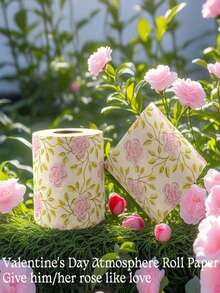 1 Roll Floral Pattern Toilet Paper, Rose Design, Decorative Napkins, Holiday Handkerchief Paper, Suitable For Home, Office, Bathroom, Travel, Creative Tissue, European Size, Euro/Dollar Printing, Rose Print Bamboo Pulp Toilet Roll - Multicolor - View 10