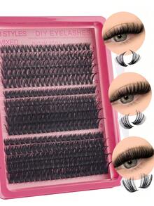 300片D型卷翘DIY假睫毛簇，30D-100D型睫毛簇，0.07mm D型卷翘，8-16mm混合自然款睫毛，超浓密纤长睫毛簇，卷翘单根睫毛，纤细纤长睫毛，打造卡通般纤长效果，适合新手在家使用。200片超浓密假睫毛，200片大容量装。 - C - 查看 3