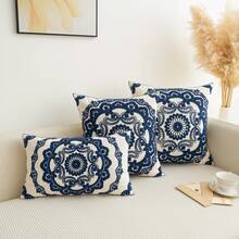 1 pieza Funda de cojín de lona con flores estilo bohemio con bordado exquisito, decoración del hogar de varios tamaños para uso compartido, sin relleno de almohada - Multicolor - Ver 2