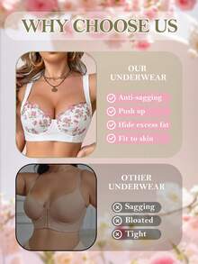 Women's White Floral Embroidery Underwire Push-Up Bra - Side Coverage Design, Comfortable - White - View 7