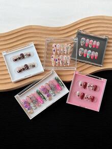 Square Handmade Nail Art Display Box, High-Clarity Plastic Flip Cover Box, Makeup & Eyelash Packaging Box, Nail Art Tool Empty Box (Excluding Nail Plates) - Multicolor - View 5