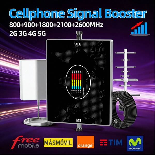 Amplificatore ripetitore di segnale di telefono cellulare ad alto guadagno per edificio e sotterraneo, supporta bande 2G / 3G / 4G / 5G, kit di installazione facile da fare per rafforzare segnali deboli in grandi spazi. Accessori mobili. Accessori cellulari. Amplificatore di segnale mobile interno per bande 20, 8, 3, 1, 7 (800MHz, 900MHz, 1800MHz, 2100MHz, 2600MHz, ), amplificatore dati, ripetitore a cinque bande da 70 DB con antenne ad alte prestazioni, compatibile con Freemobile, TIM, Wind Tre, Iliad, Orange, Vondafone, Movistar, SFR. Amplificatore di segnale di telefono cellulare a cinque bande 5G/4G LTE per casa e ufficio, Il segnale copre fino a 3000 piedi quadrati, elimina le chiamate abbandonate e aumenta la velocità di Internet per tutte le reti cellulari. Amplificatore di segnale cellulare all'aperto di lunga portata per area rurale e casa di paese, amplificatore potente per zone di segnale debole, assicura chiamate stabili e Internet mobile più veloce.