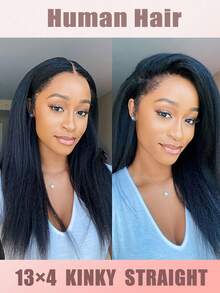 180% 密度 13x4 蕾丝前假发，卷曲直发，真人发预拔毛直发假发，适合女性，自然色，卷曲直发 Yaki 直发真人发假发 - 180% 密度假发，预拔毛假发，外观自然，易于打理，真人发假发，Yaki 直发设计，时尚风格，适合女性，自然外观，适合生日派对、婚礼（波波头假发 8-16 英寸） - SNatural - 查看 2