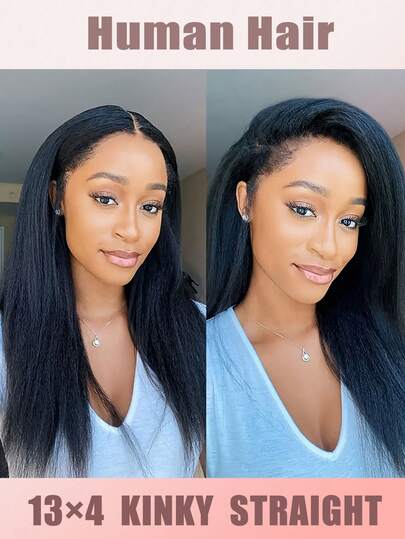 180% 密度 13x4 蕾丝前假发，卷曲直发，真人发预拔毛直发假发，适合女性，自然色，卷曲直发 Yaki 直发真人发假发 - 180% 密度假发，预拔毛假发，外观自然，易于打理，真人发假发，Yaki 直发设计，时尚风格，适合女性，自然外观，适合生日派对、婚礼（波波头假发 8-16 英寸）