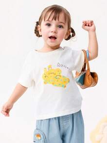 Balabala 2025 New Baby Girl Cartoon Print Short Sleeve T-Shirt, Summer - Original White - View 2