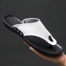 1 Pair Men's Summer Flip Flops, White Color, Star Pattern Decor, Round Toe Minimalist Design, Lightweight Casual Slippers For Outdoor, Party, Vacation, Comfortable Men's Shoes, Beach Sandals - White - View 5