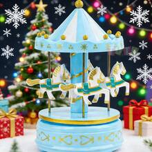 Caja De MúSica CláSica Accionada A Mano, Regalo De CumpleañOs Creativo Y RomáNtico Para Parejas, Elegante DecoracióN De Escritorio, Caja De MúSica De Carrusel Giratorio A Cuerda, Ornamento Musical Con TemáTica De Caballos Blanco-Rosa-Rojo-Azul, Caja De MúSica Decorativa Para DecoracióN De PasteleríA Y Ocasiones De Regalo, Caja De MúSica Giratoria - azul - Ver 2