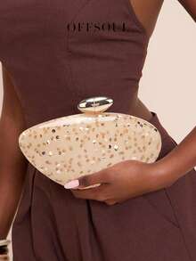 椭圆形鹅蛋形亚克力晚宴包，新款女士派对宴会包，亮片波点硬壳手拿包，配链条肩带 - 棕色 - 查看 2