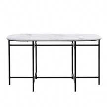 Set Of Six Tables And Chairs: (White Table With Black And Gold Iron Frame, Grey Chair Back Seat And Cushions), White, Gold. - Black - View 5