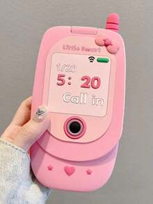 1pc Korean Cute 3D Hot Pink Big Cellphone Model Flip Mirror Silicone Phone Compatible With 16 15 14 13 12 Pro 11 Shockproof Soft Cover - 粉色 - 查看 11