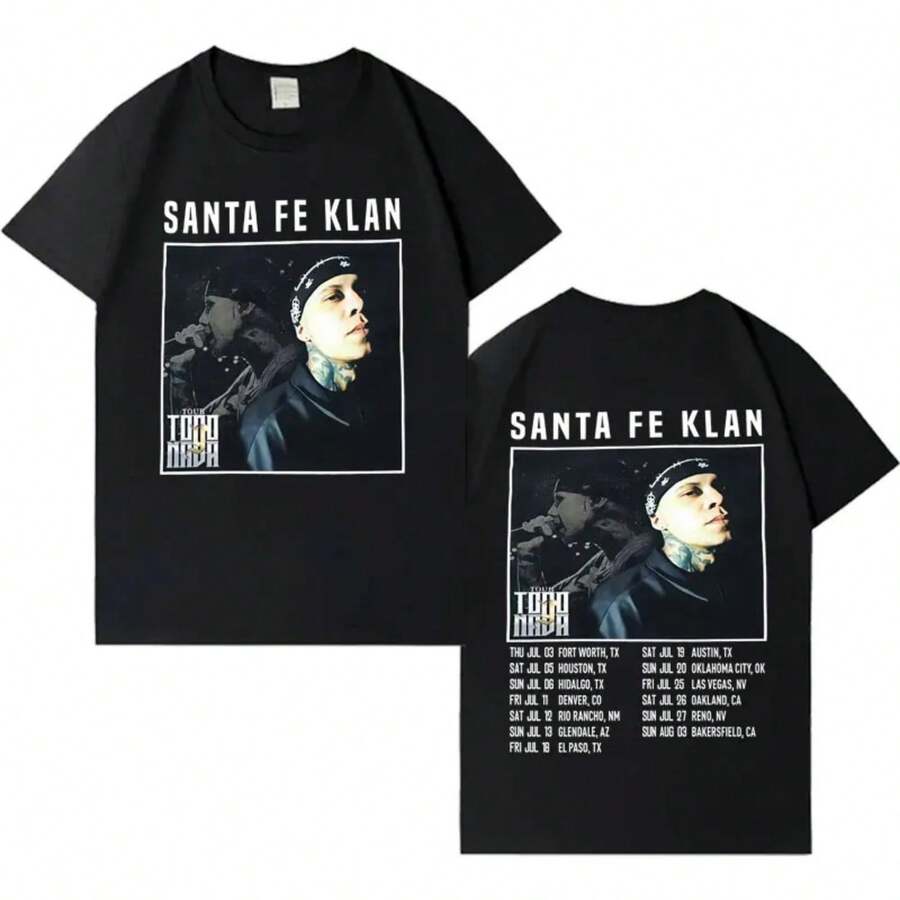Santa Fe Klan New Album Graphics Short Sleeve T-Shirt Mens Fashion Oversized Casual Gothic Hip Hop C - 黑色 - 查看 1