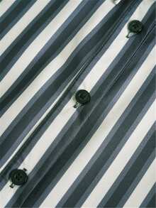 Áo sơ mi dài tay kẻ sọc thường ngày dành cho nữ có cổ và nút cài, dáng ôm vừa vặn cho mùa xuân và mùa thu - Áo thời trang nữ trưởng thành | Áo cánh họa tiết sọc | Áo sơ mi cài nút dễ thương - màu đen - Xem 6